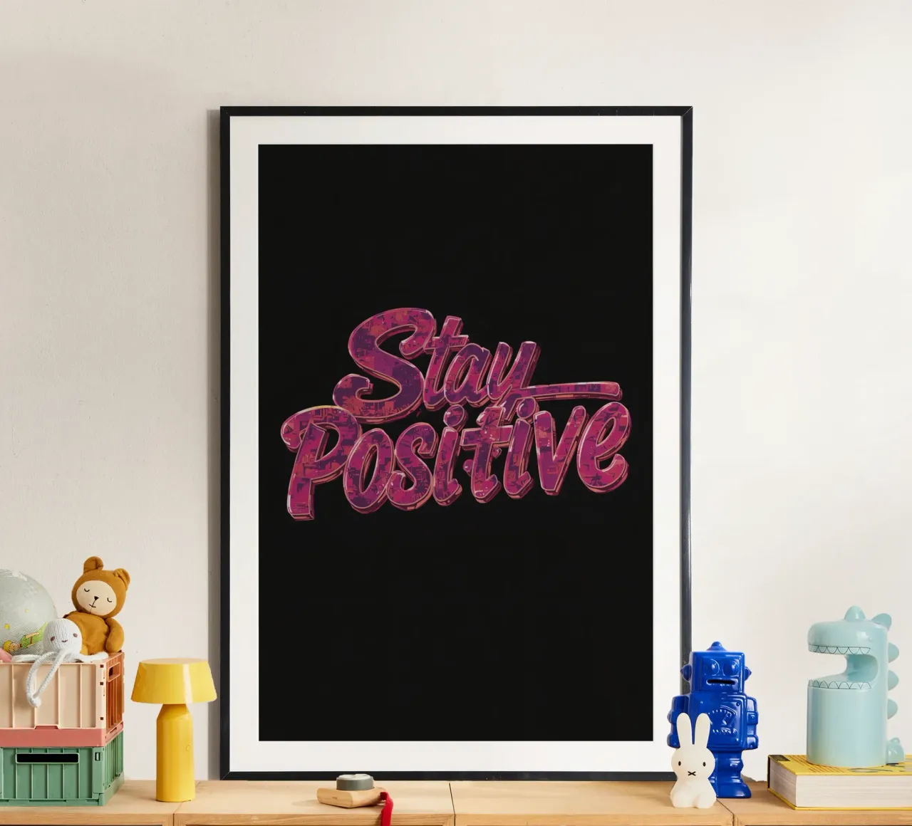 "Positiv bleiben" Glänzend strukturierter Text auf Schwarz Poster von DesignDoodle