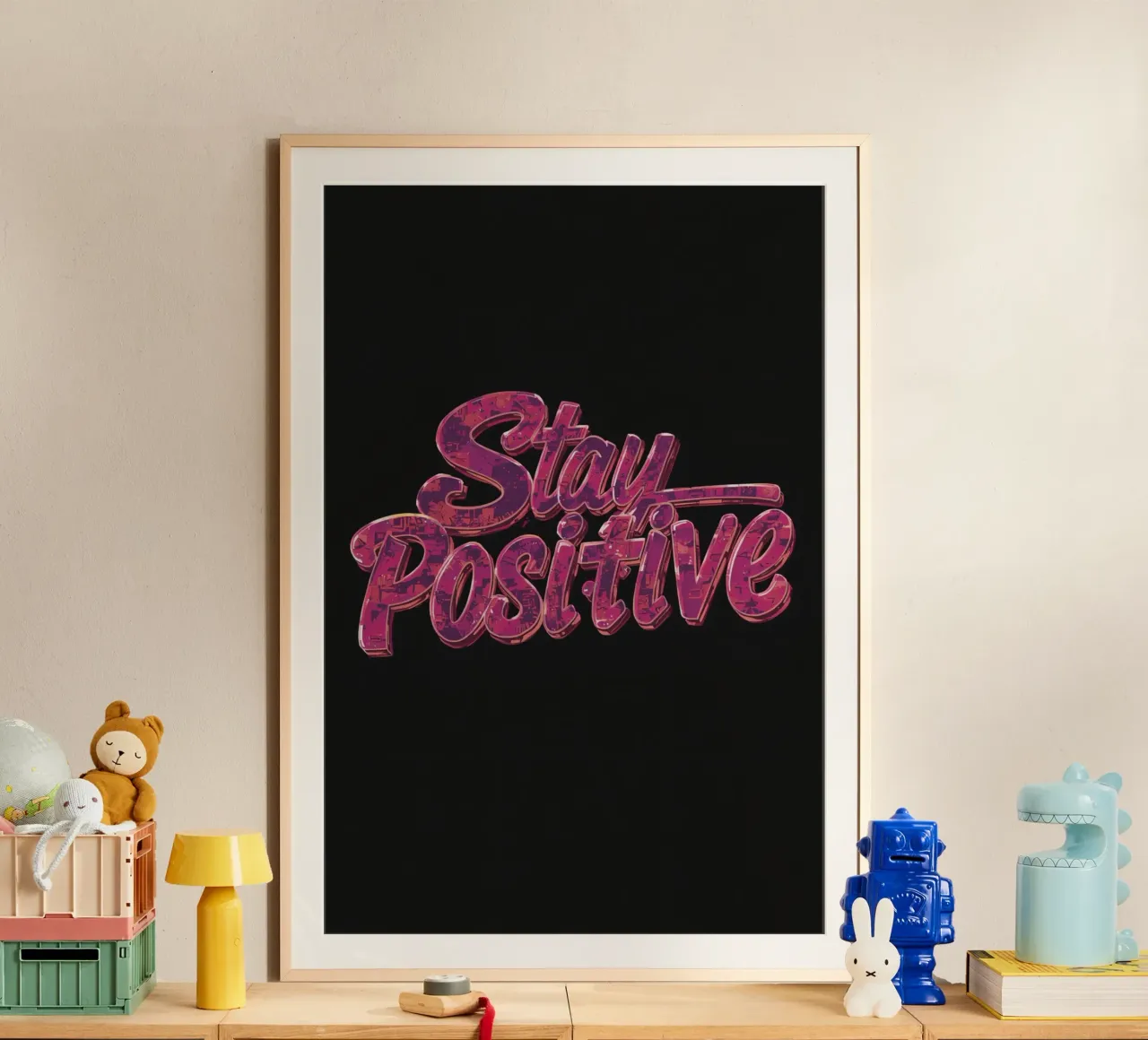"Positiv bleiben" Glänzend strukturierter Text auf Schwarz Poster von DesignDoodle