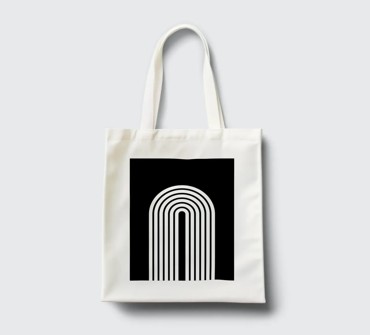 Arco geometrico minimale in grassetto bianco su nero borsa in juta da Beauty in Simplicity
