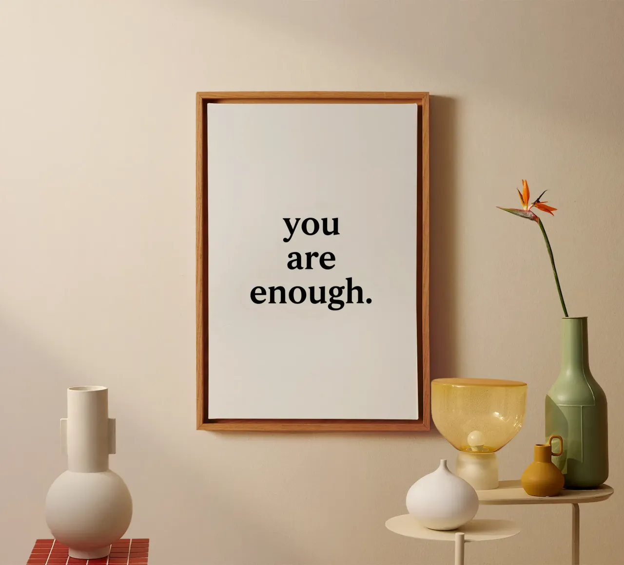 "You Are Enough" on Gray Background canvas with Floater frame by DesignDoodle