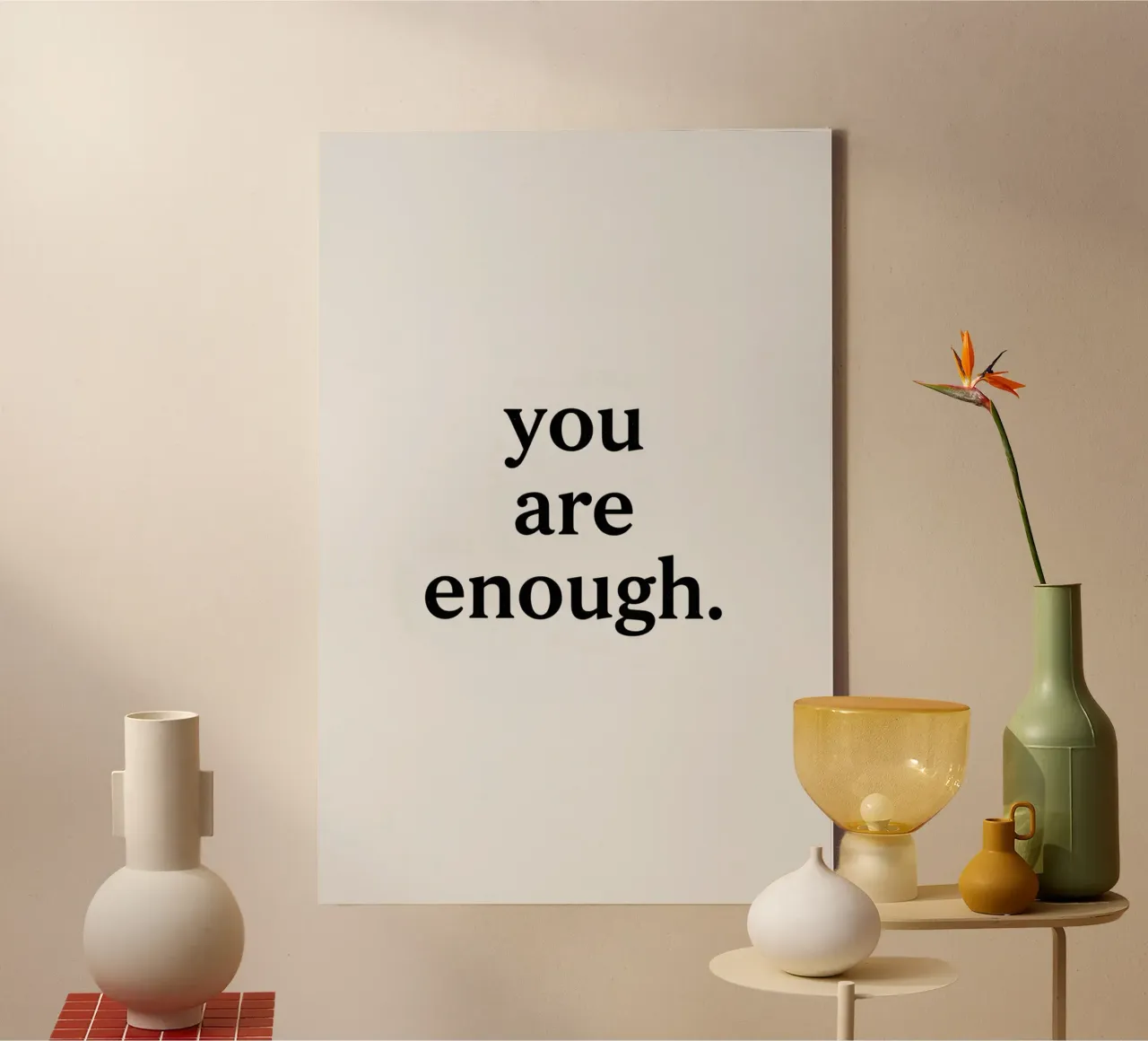 "You Are Enough" on Gray Background canvas with Floater frame by DesignDoodle