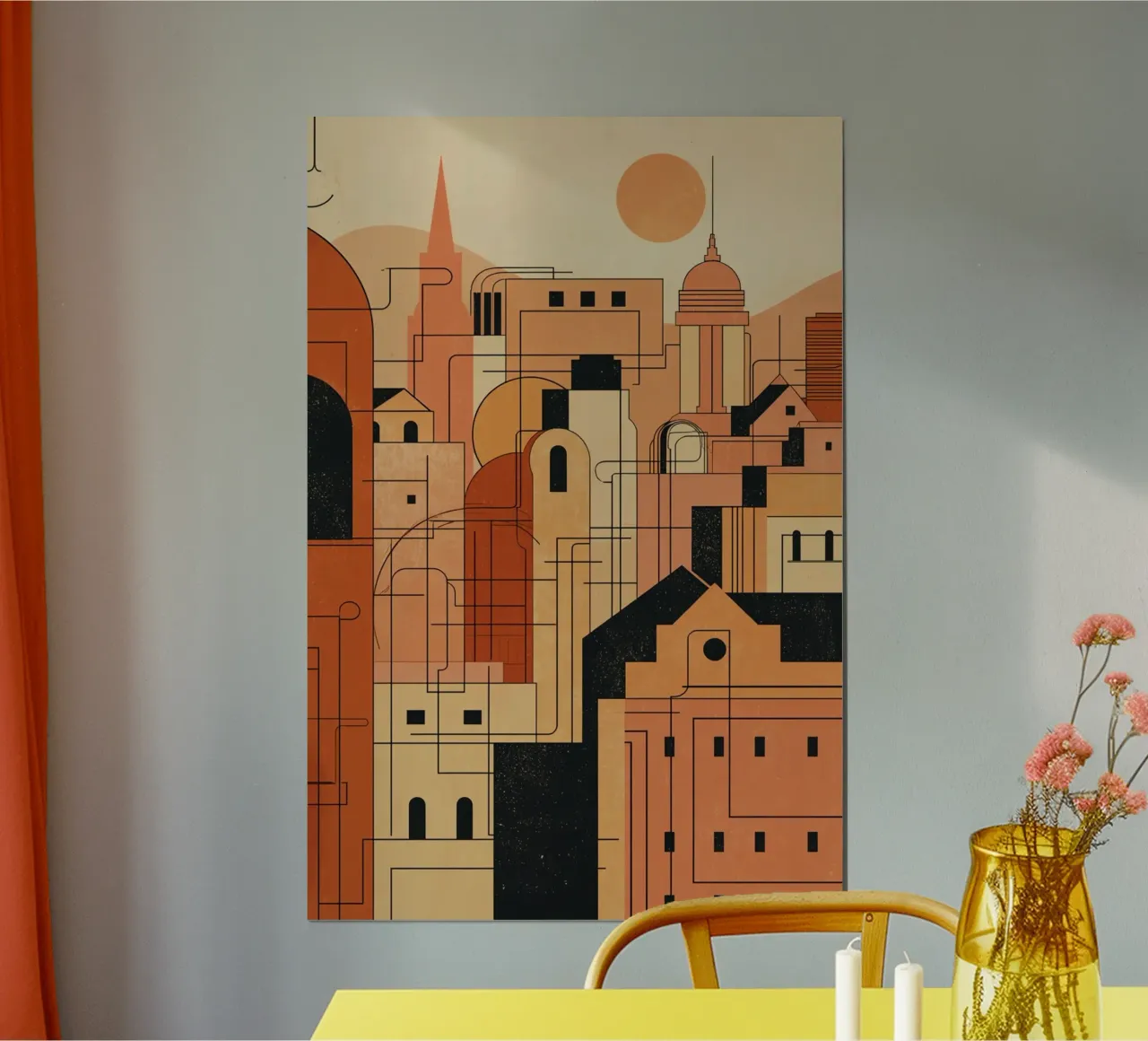 Illustration de bâtiments et de structures avec une palette orange poster de DesignDoodle