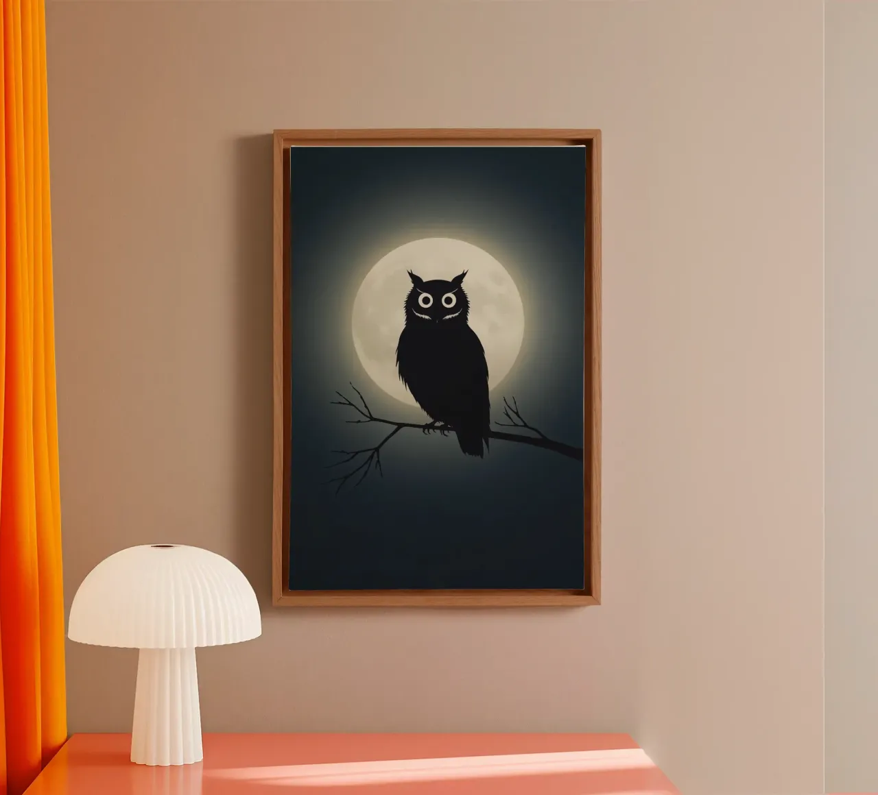 Silhouette de chouette sur une branche devant la pleine lune toile avec Caisse américaine de DesignDoodle