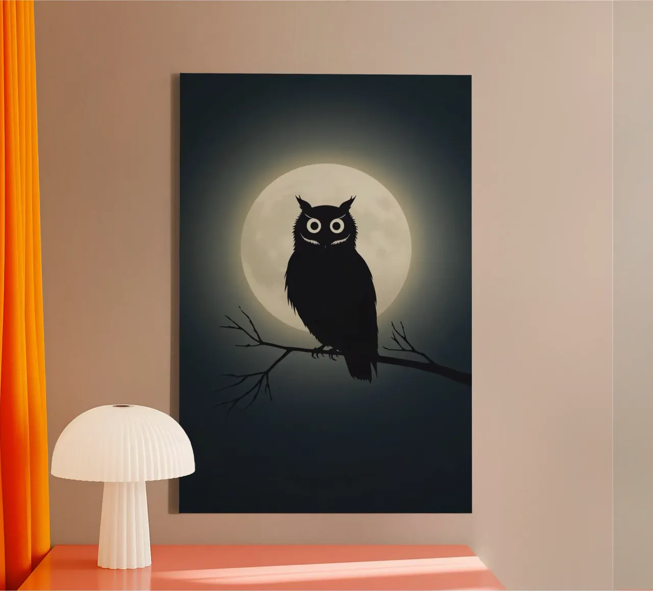 Silhouette de chouette sur une branche devant la pleine lune toile avec Caisse américaine de DesignDoodle