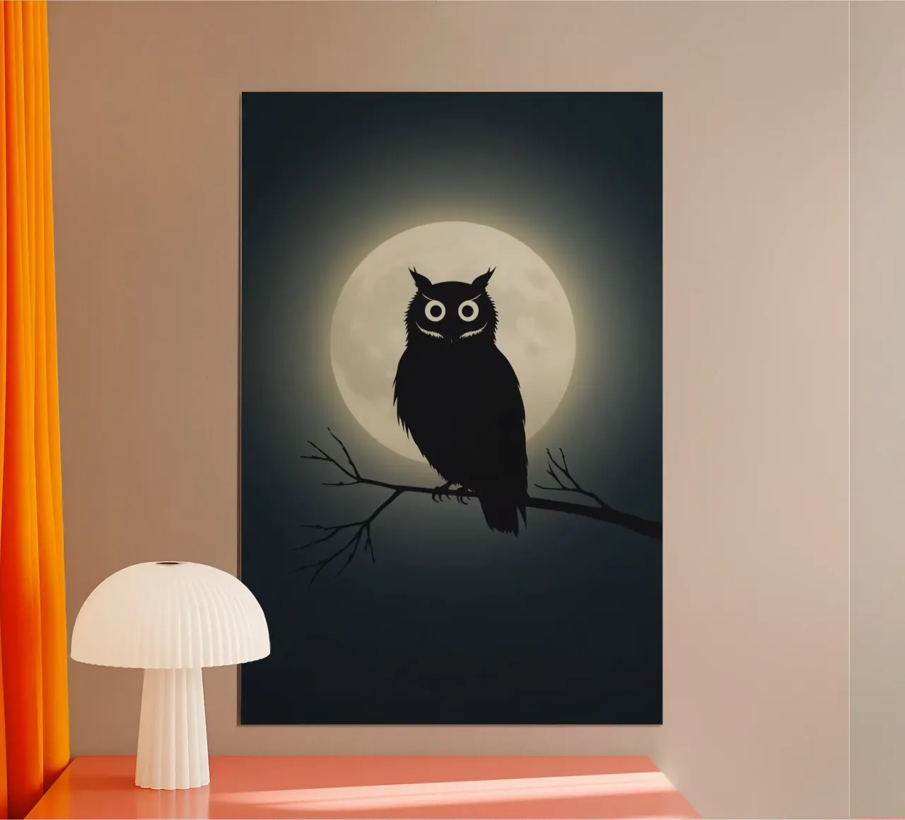Sagoma di gufo su un ramo di fronte alla luna piena poster da DesignDoodle