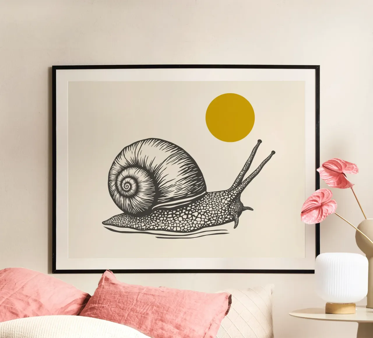 Snail poster con telaio in legno da Indigo Rain