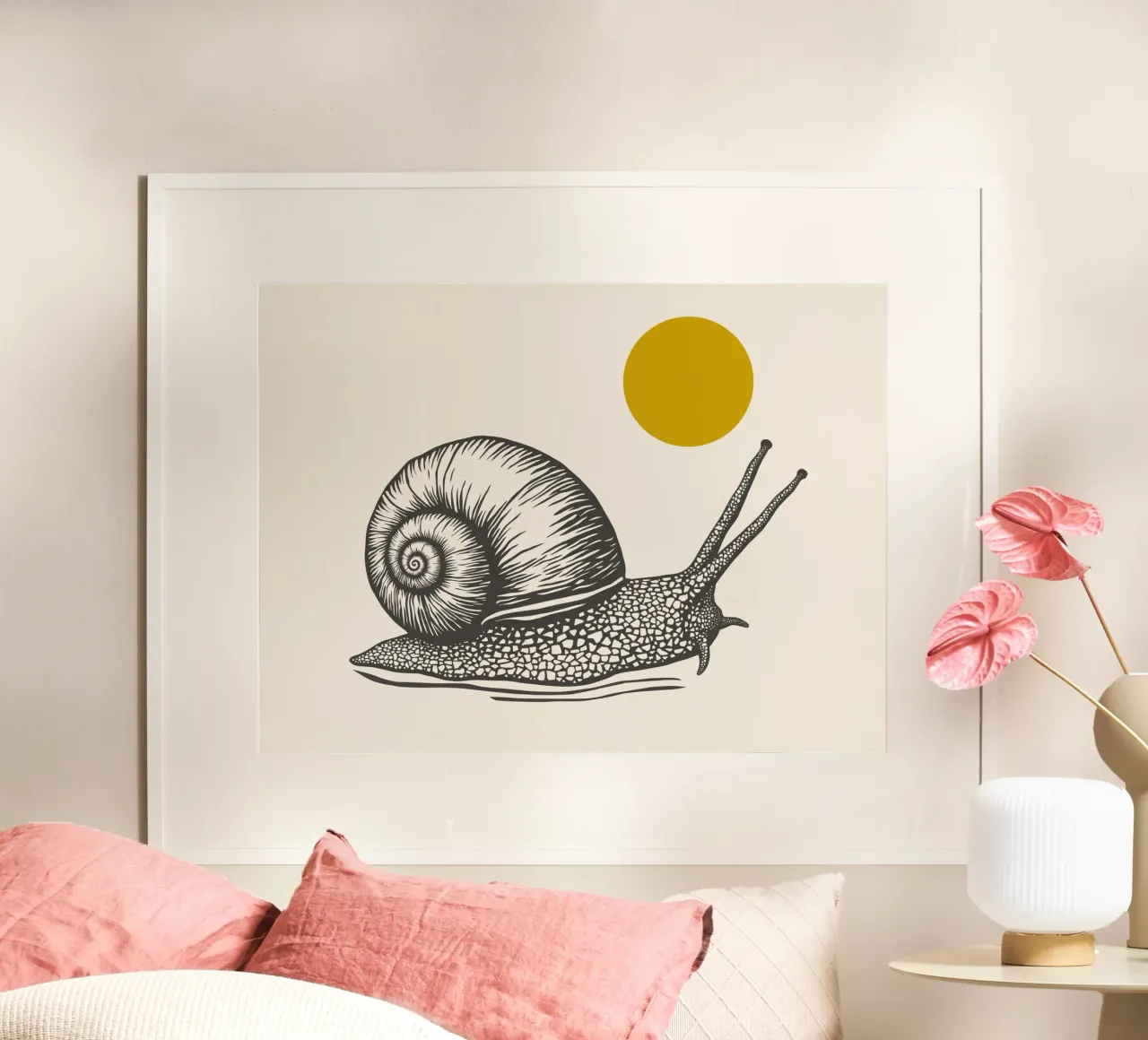 Snail poster con telaio in legno da Indigo Rain