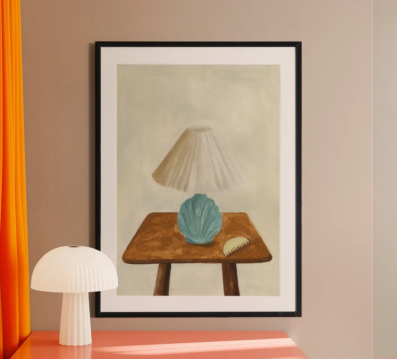Shell Lamp with Comb poster with wooden frame by Isabelle Vandeplassche