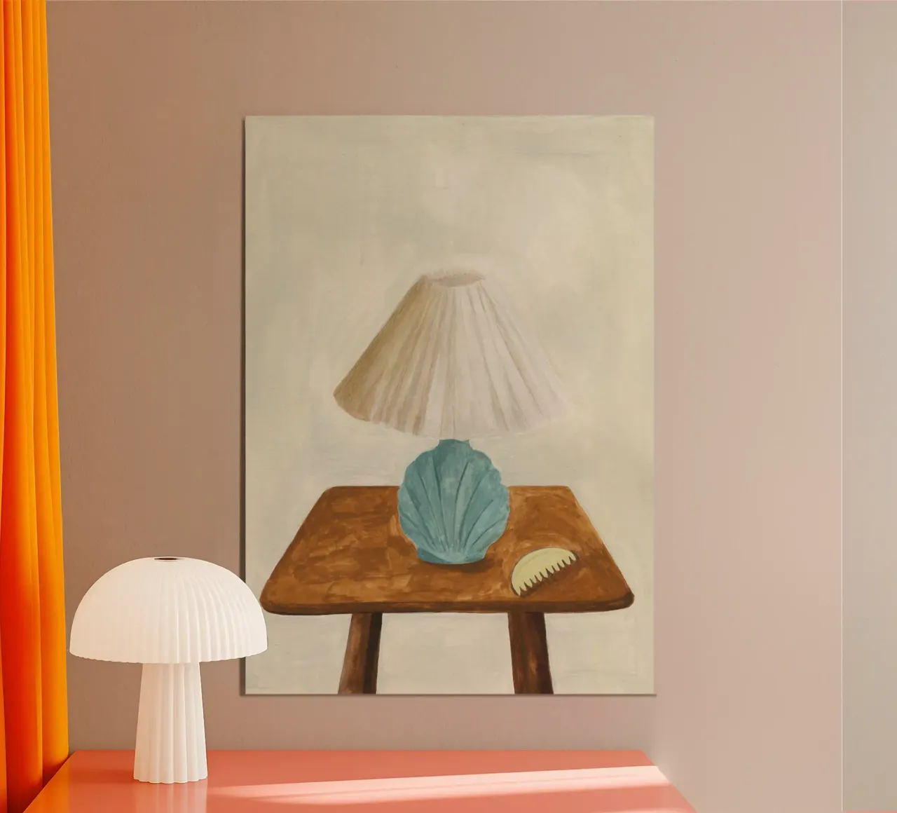 Shell Lamp with Comb poster with wooden frame by Isabelle Vandeplassche