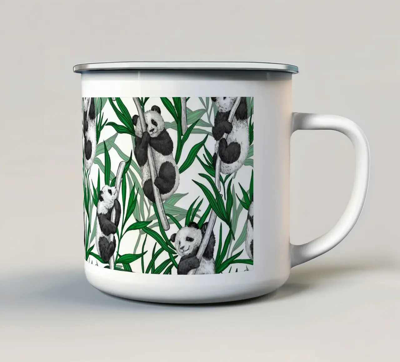 Cuccioli di panda sul bianco tazza in smalto da Painted Nature