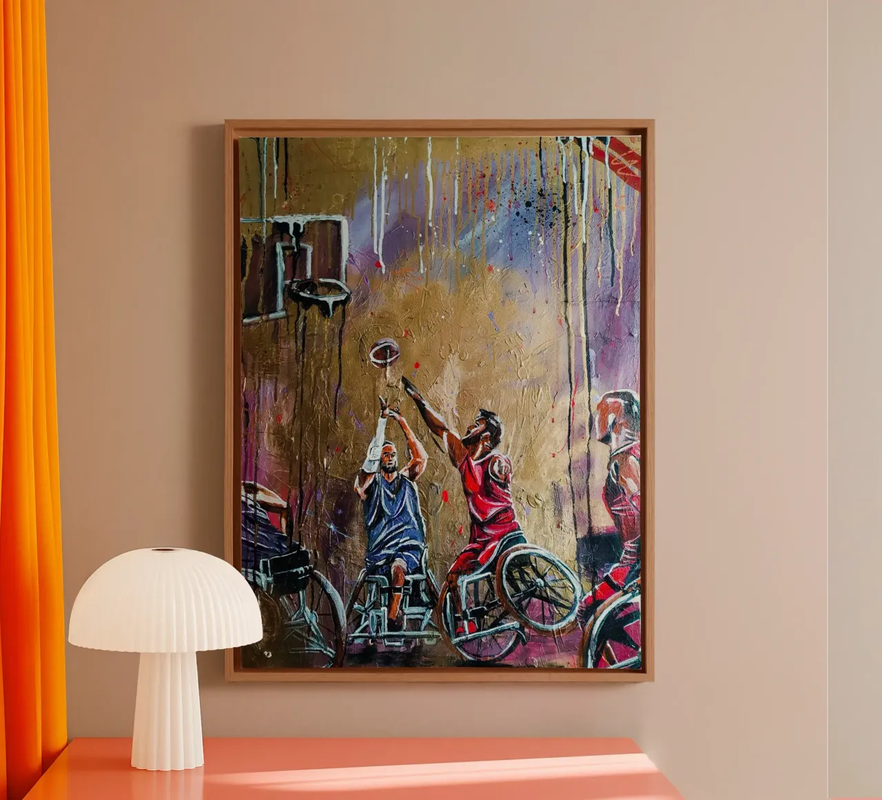 Rollstuhl-Basketball canvas with Floater frame by Hirschbild