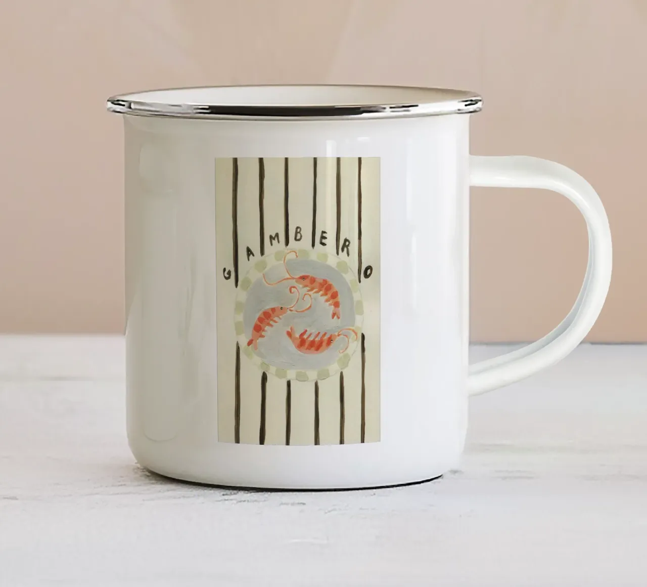 Gambero tazza in smalto da Isabelle Vandeplassche