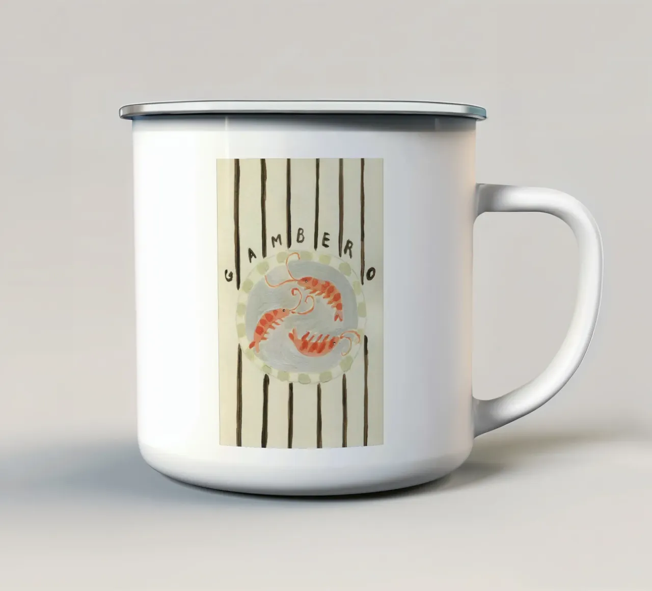 Gambero tazza in smalto da Isabelle Vandeplassche