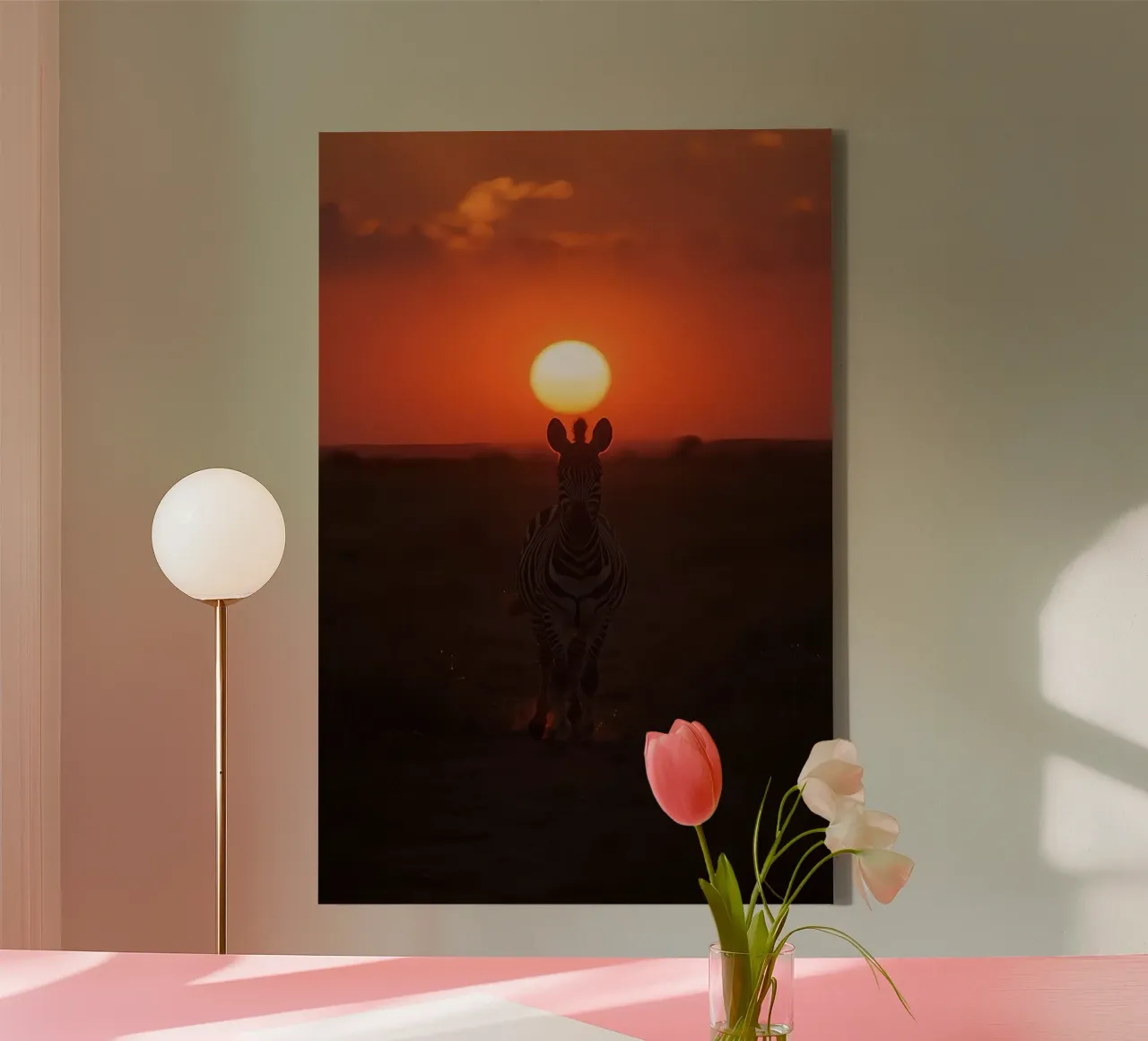Zebra contro il sole al tramonto tela con Cornice a cassetta da DesignDoodle