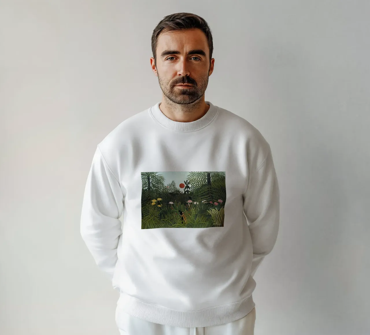 Foresta vergine con tramonto di Henri Rousseau felpa da Jolie Prints