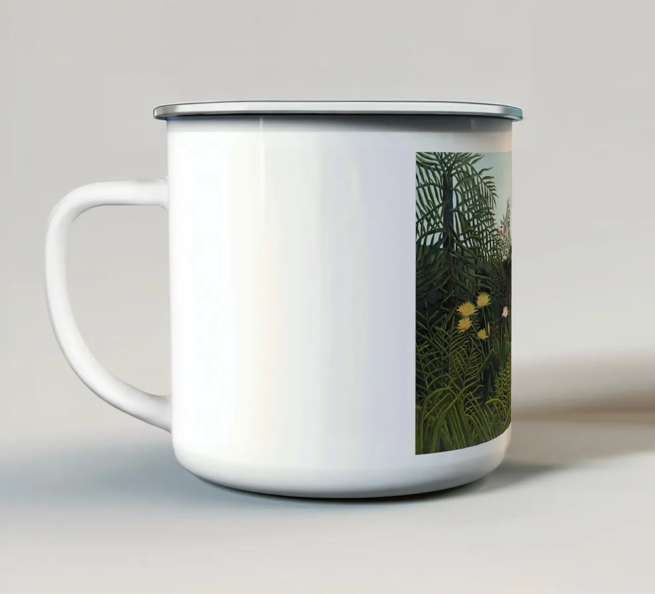Foresta vergine con tramonto di Henri Rousseau tazza in smalto da Jolie Prints