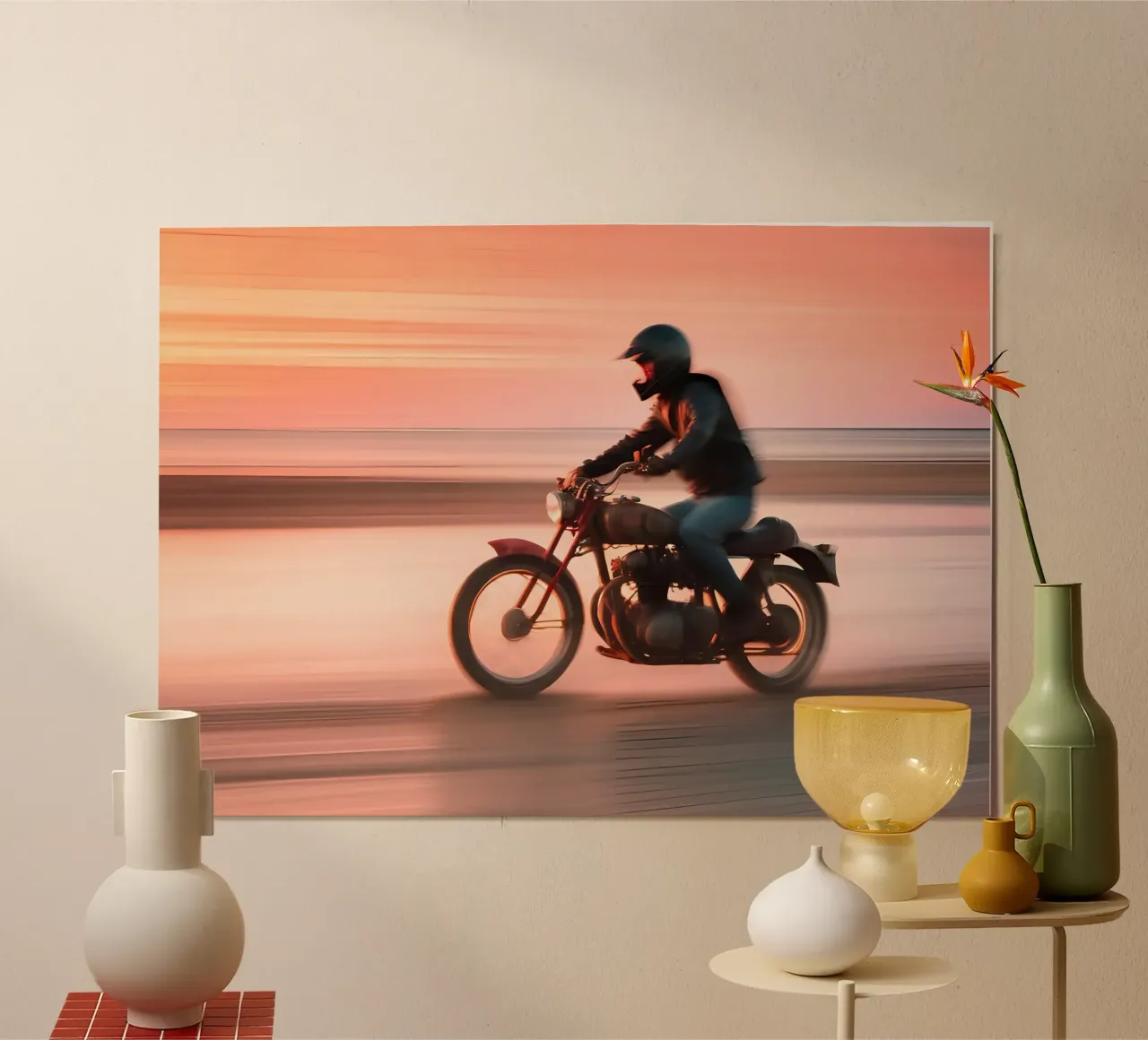 Sunset Driver poster con telaio in plastica da ICONICA Art Studio