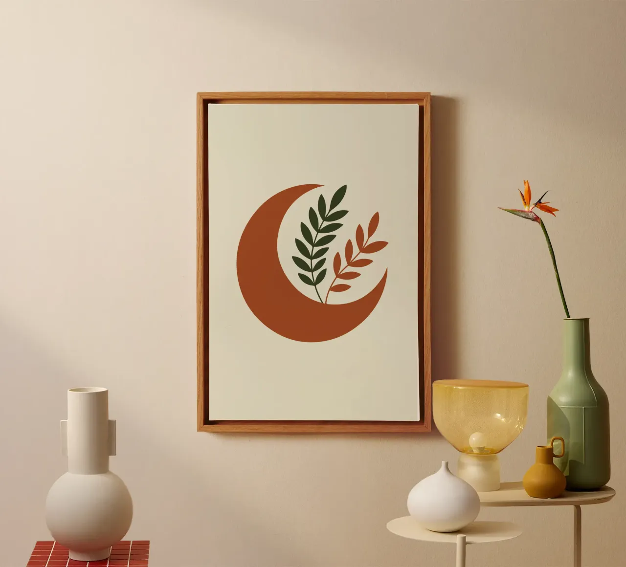 Crescent Moon with Wild Sprigs 1 canvas with Floater frame by LisaArtes