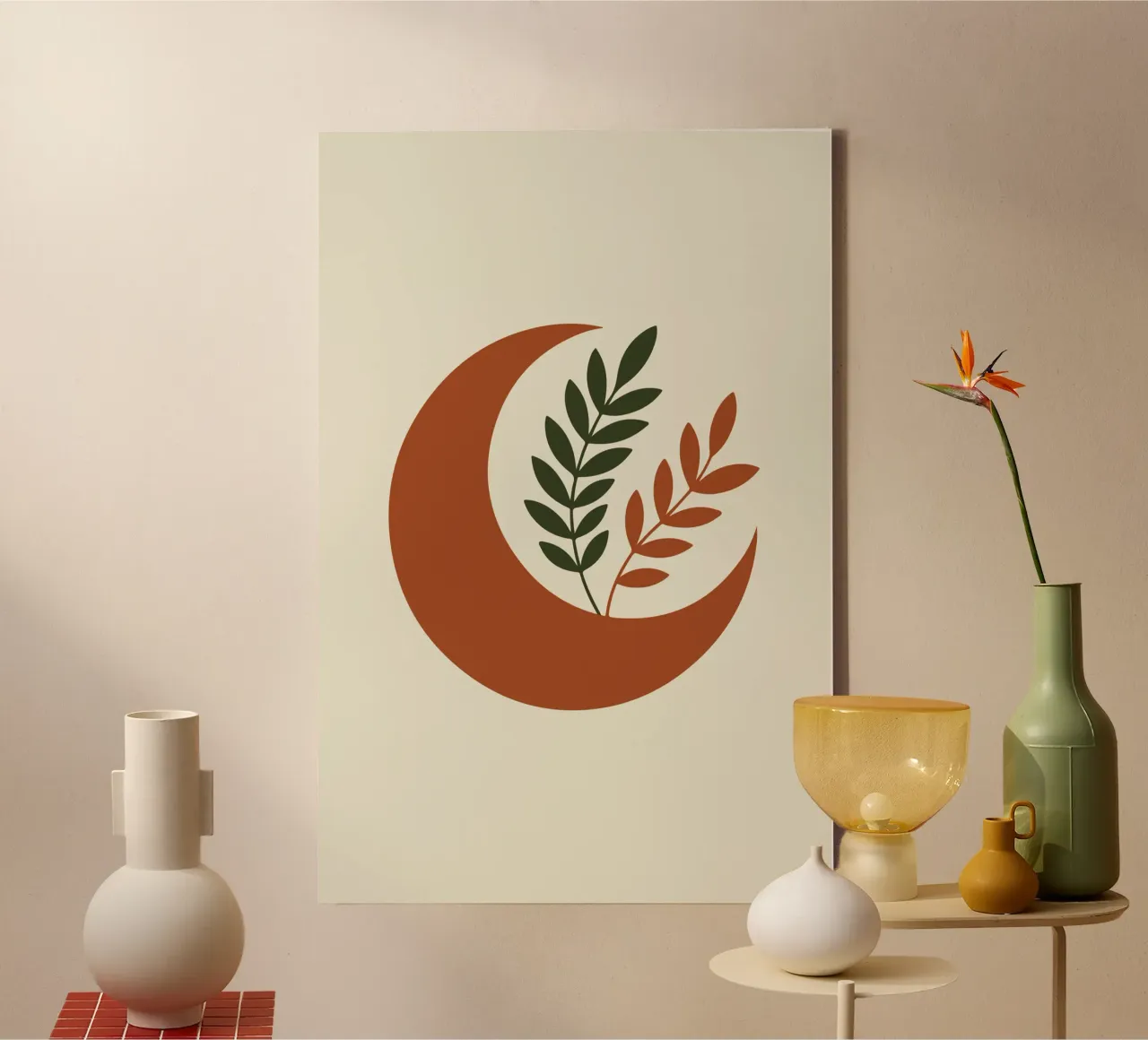 Crescent Moon with Wild Sprigs 1 canvas with Floater frame by LisaArtes