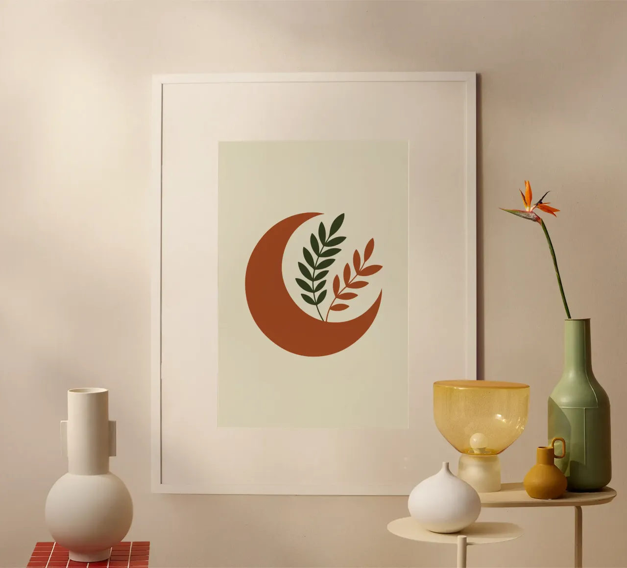 Crescent Moon with Wild Sprigs 1 poster con telaio in legno da LisaArtes