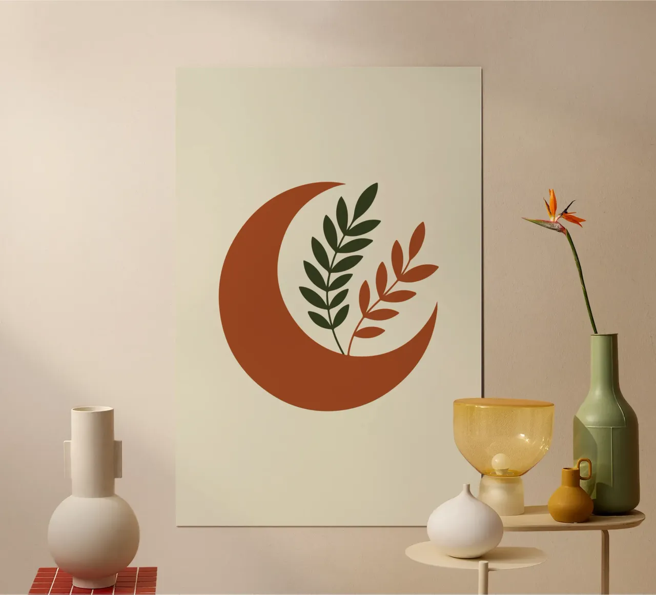 Crescent Moon with Wild Sprigs 1 poster con telaio in legno da LisaArtes
