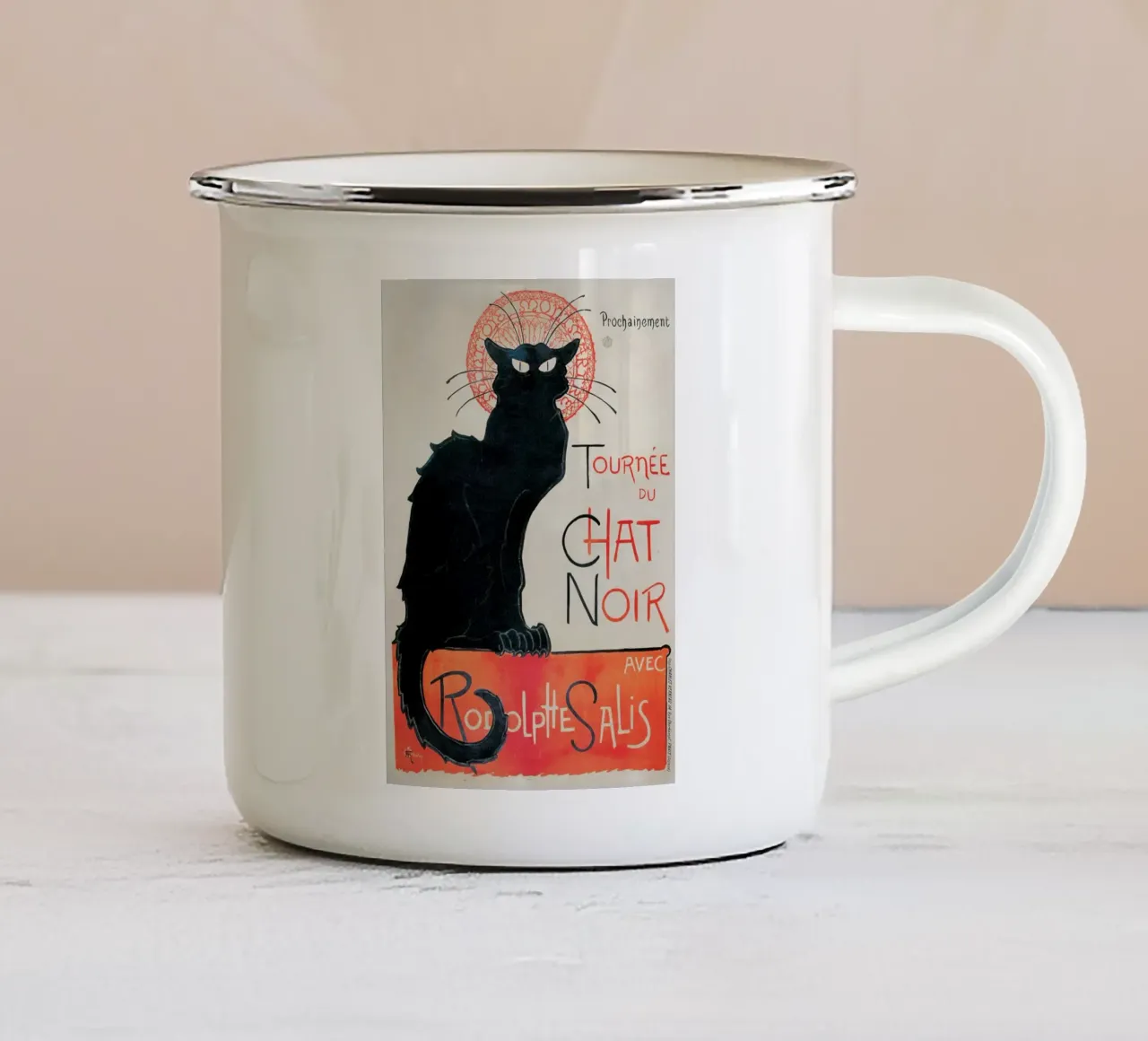 Tour dello Chat Noir di Théophile-Alexandre Steinle tazza in smalto da Chérie Prints