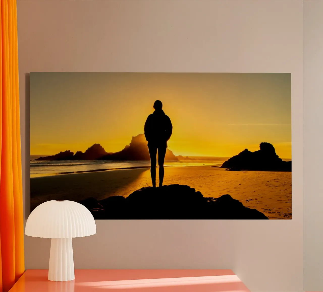 Meisje bij zonsondergang canvas met Baklijst van anderm