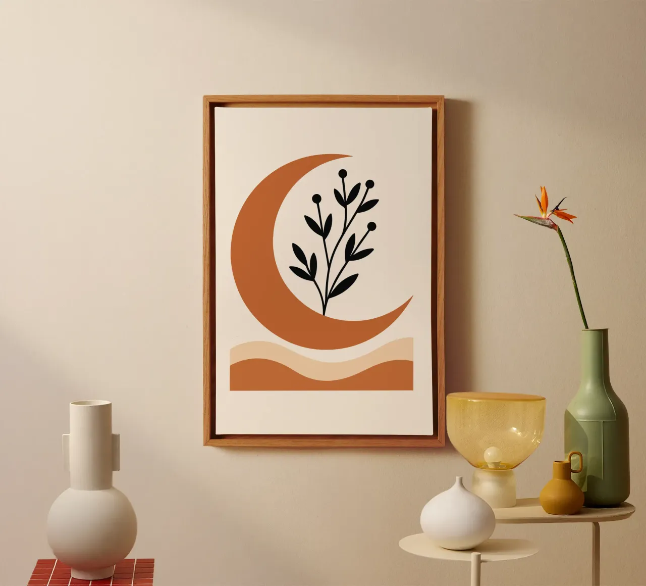 Crescent Moon with Wild Sprigs tela con Cornice a cassetta da LisaArtes