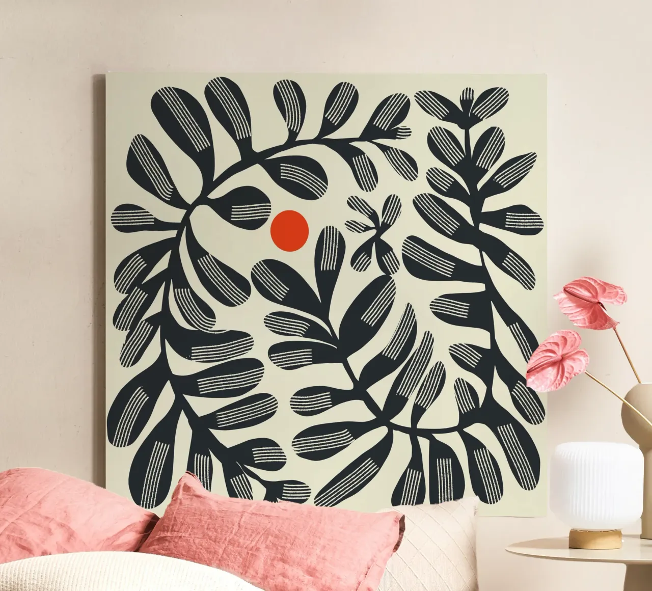 Bladeren en zon canvas met Baklijst van Little Dean