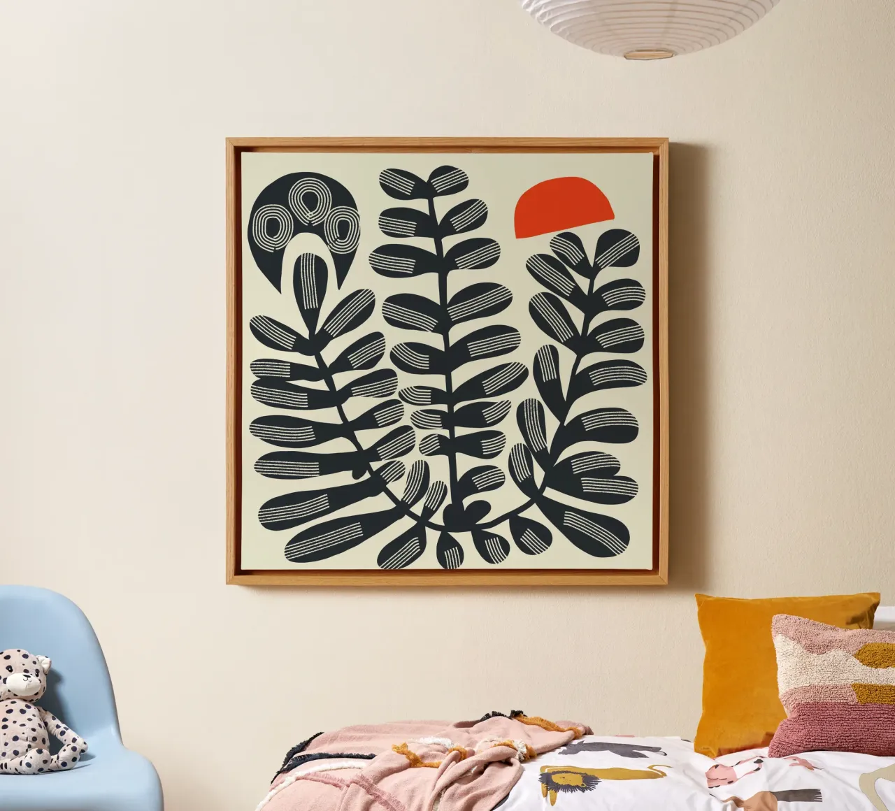 Bladeren en zon 03 canvas met Baklijst van Little Dean