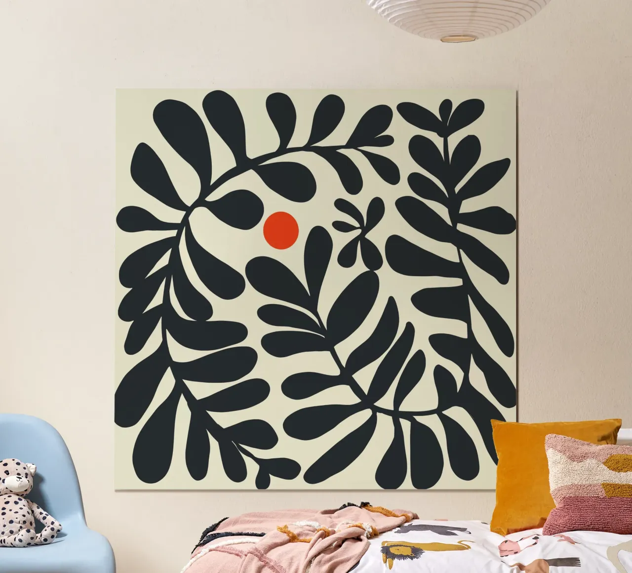 Fogliame e sole 04 poster con telaio in alluminio da Little Dean