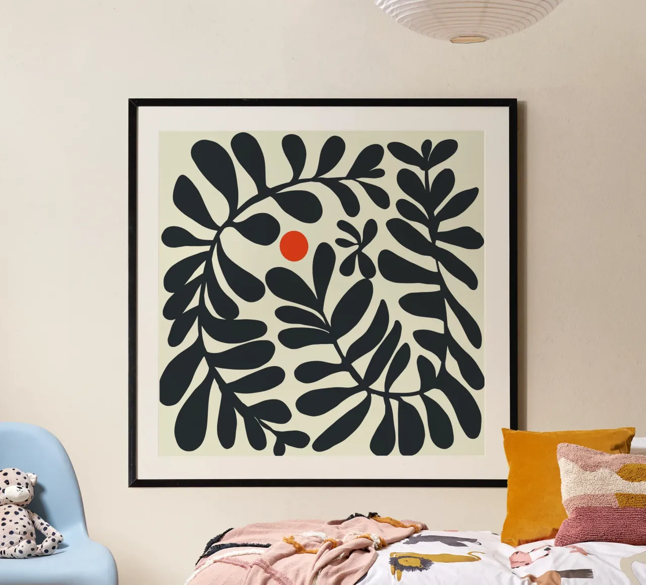 Fogliame e sole 04 poster con telaio in alluminio da Little Dean