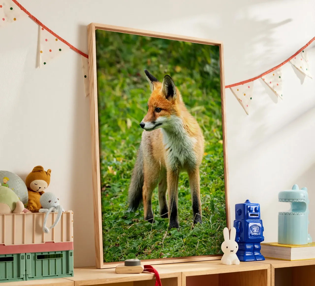Red fox in the forest canvas with Floater frame by anderm