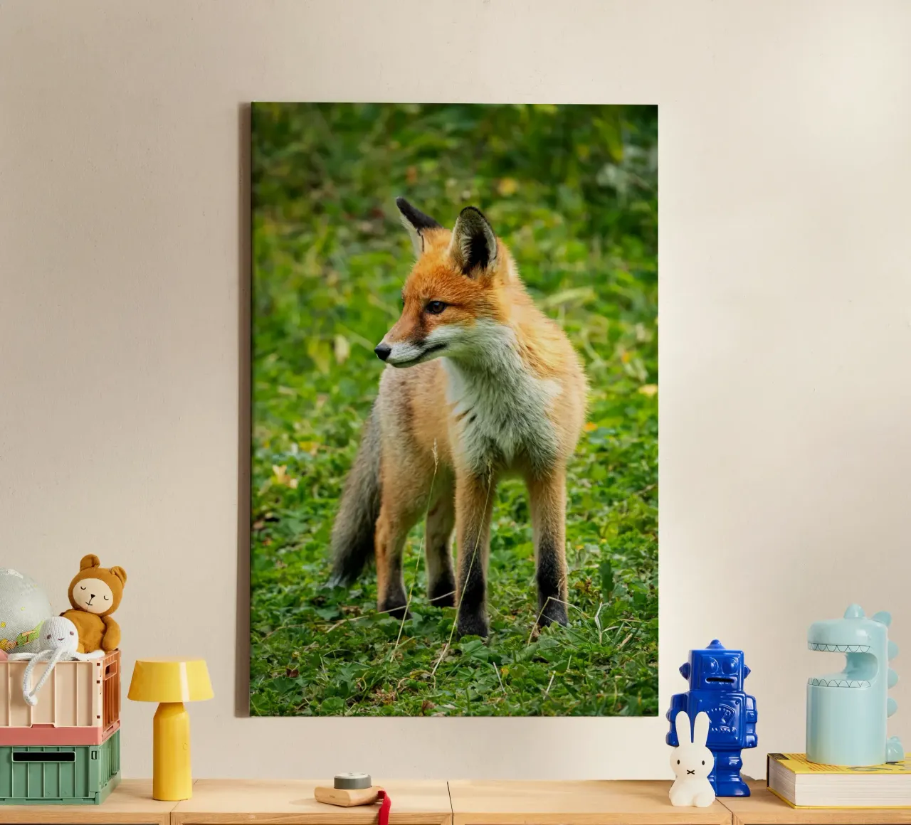 Red fox in the forest canvas with Floater frame by anderm