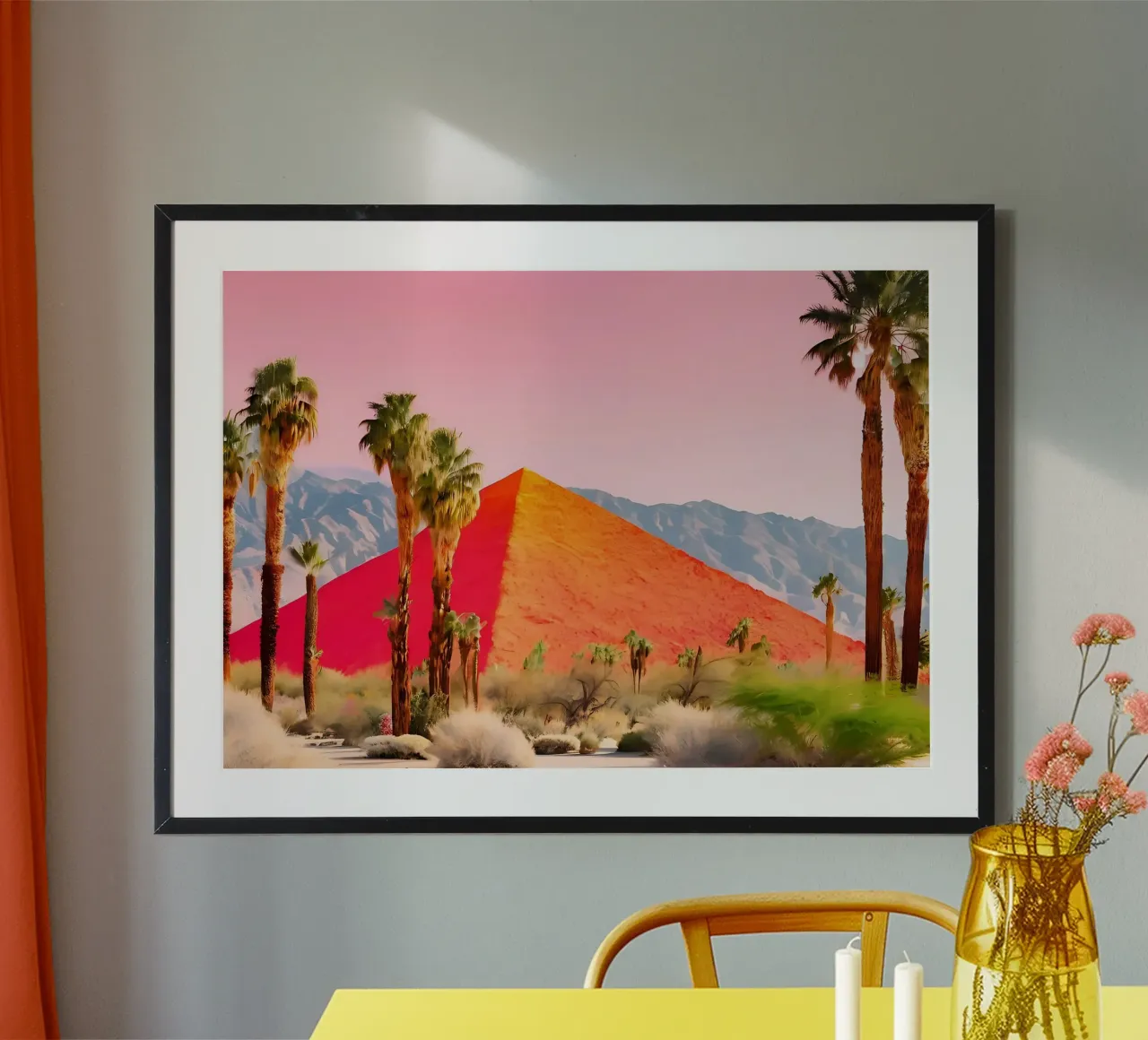 La Pyramide de la Joie poster con telaio in alluminio da ICONICA Art Studio