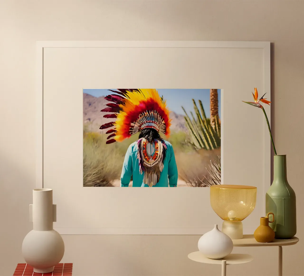 L'Indien Californien poster con telaio in alluminio da ICONICA Art Studio