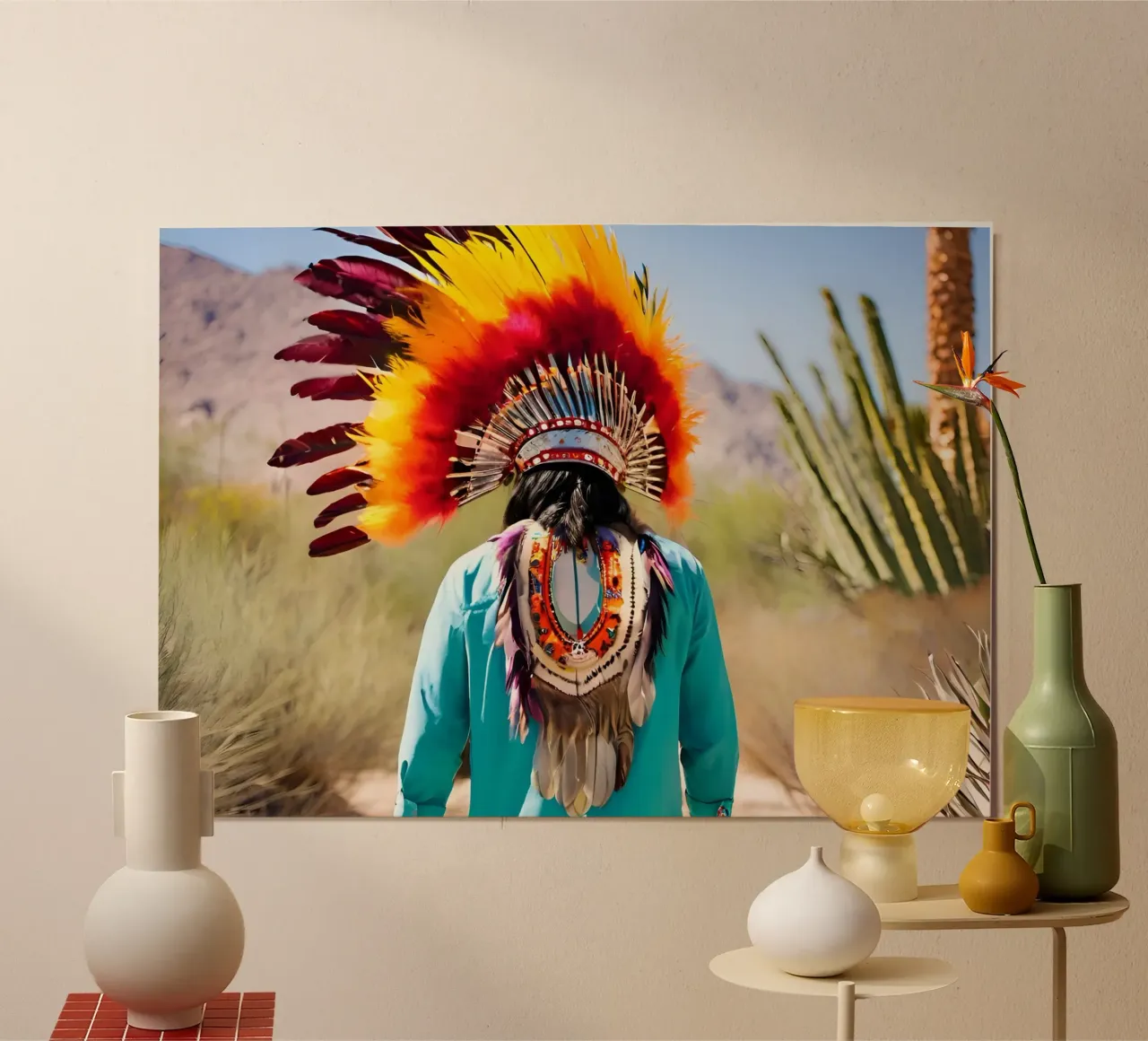 L'Indien Californien poster con telaio in alluminio da ICONICA Art Studio