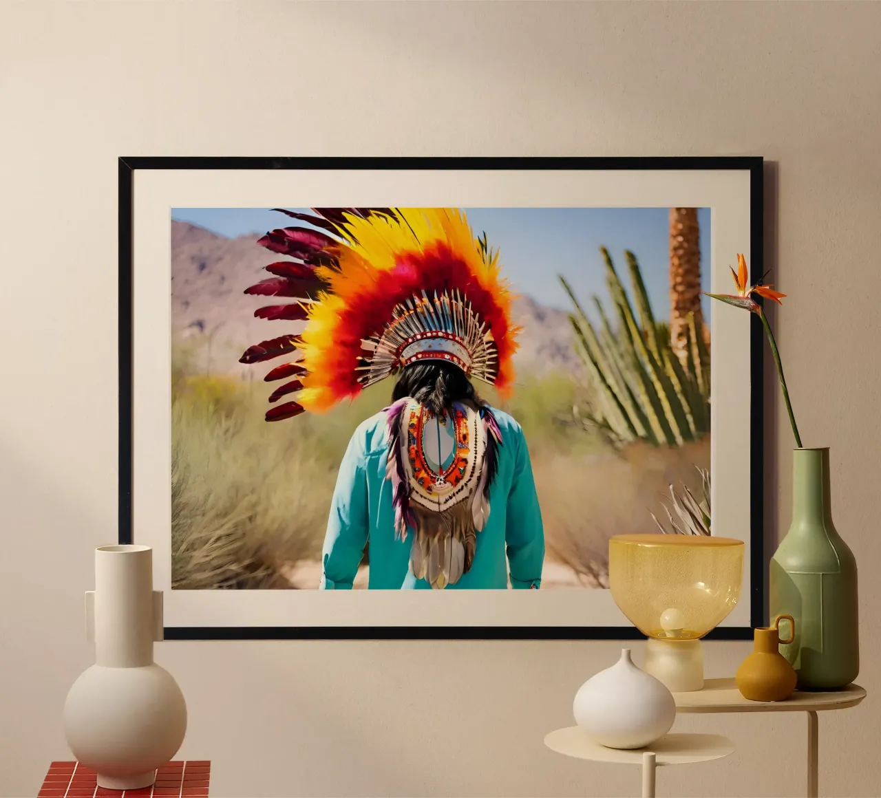 L'Indien Californien poster con telaio in alluminio da ICONICA Art Studio