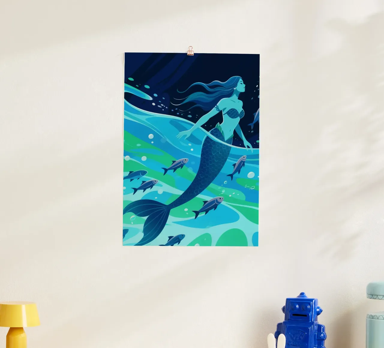 La sirena nuota sott'acqua poster da knowledge