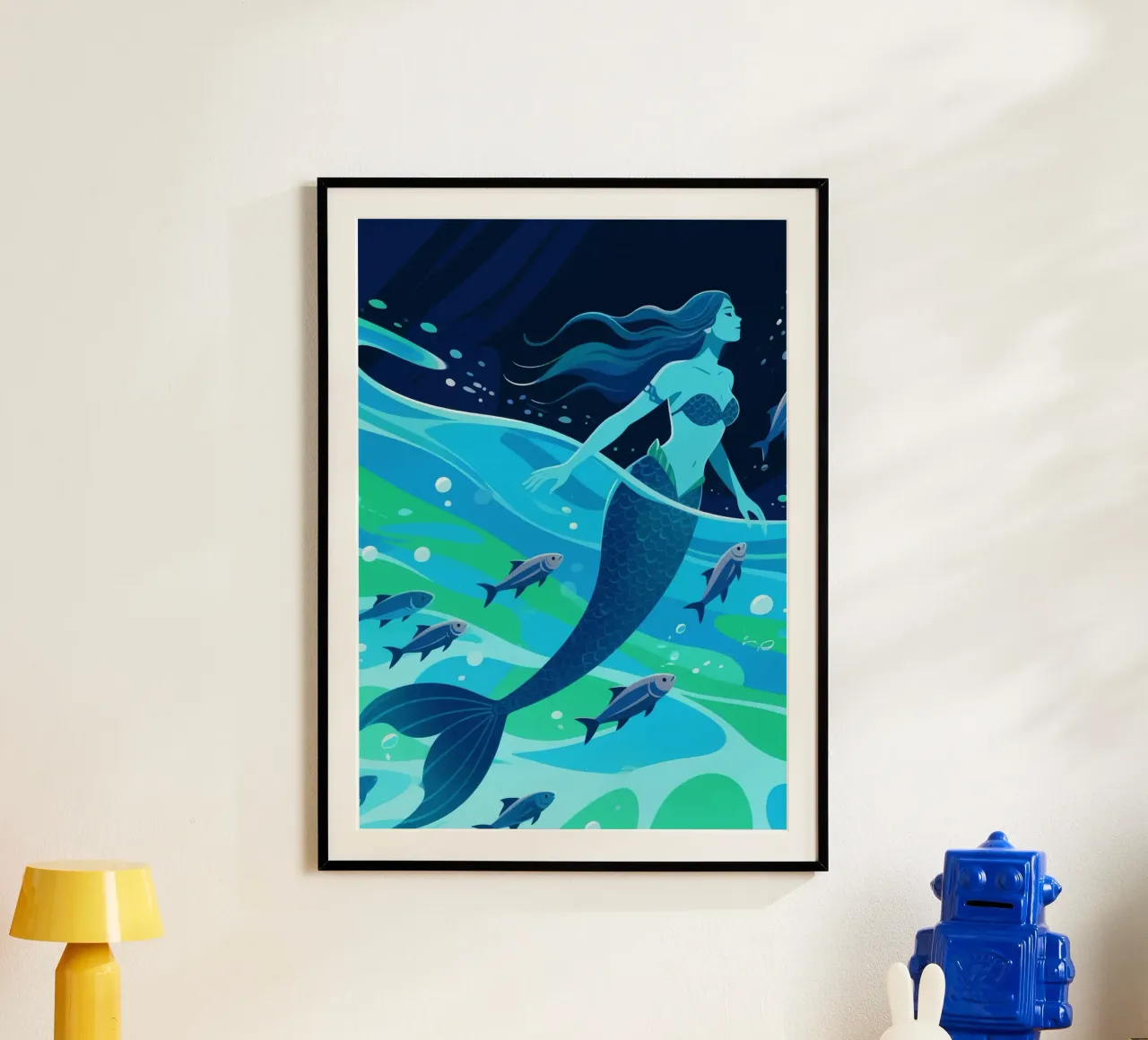 La sirena nuota sott'acqua poster da knowledge