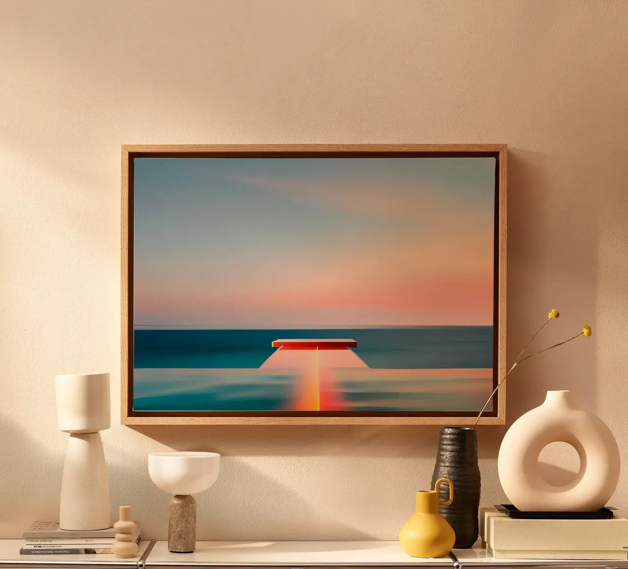 Sunset and Sea canvas met Baklijst van ICONICA Art Studio