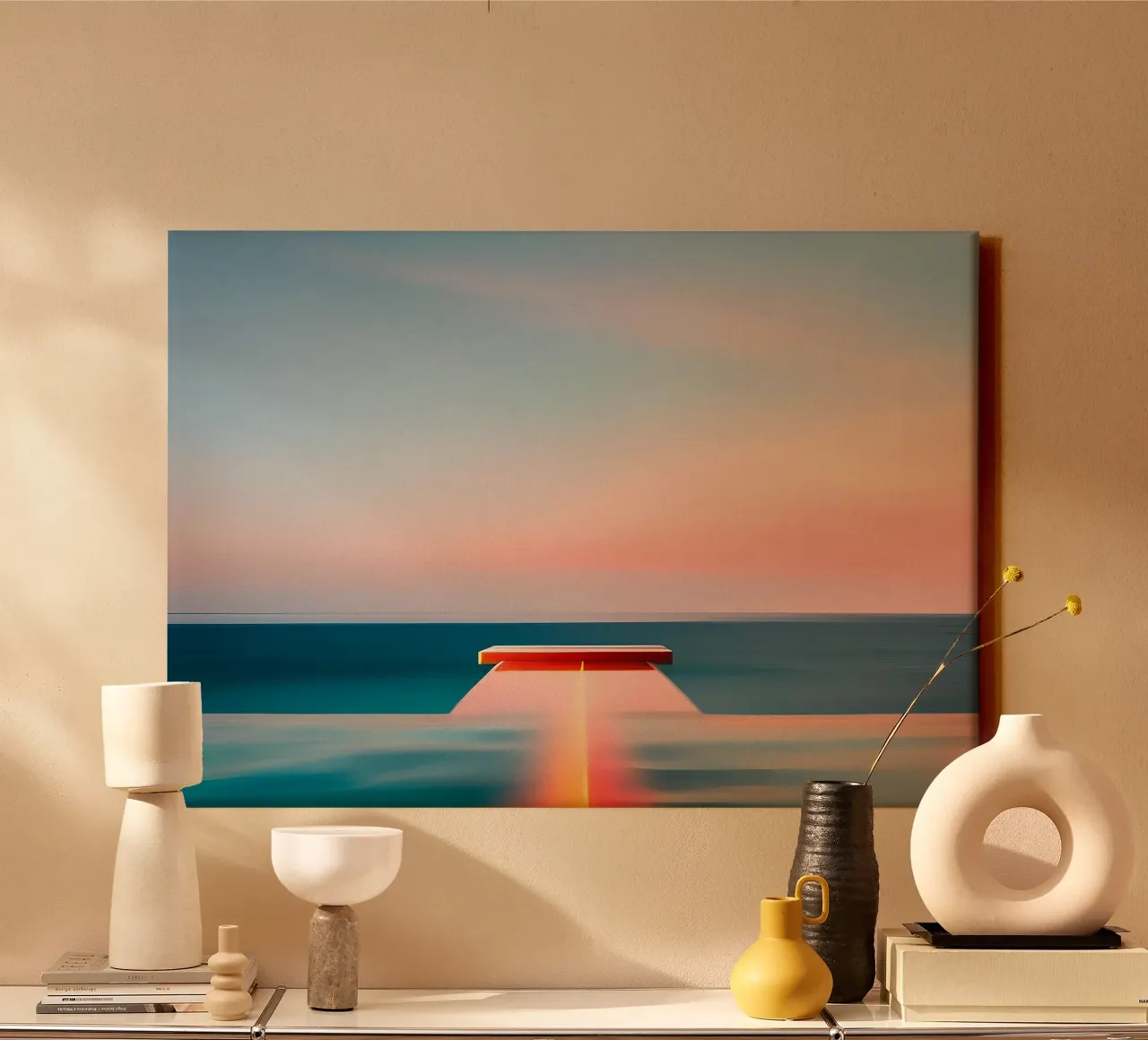 Sunset and Sea canvas met Baklijst van ICONICA Art Studio