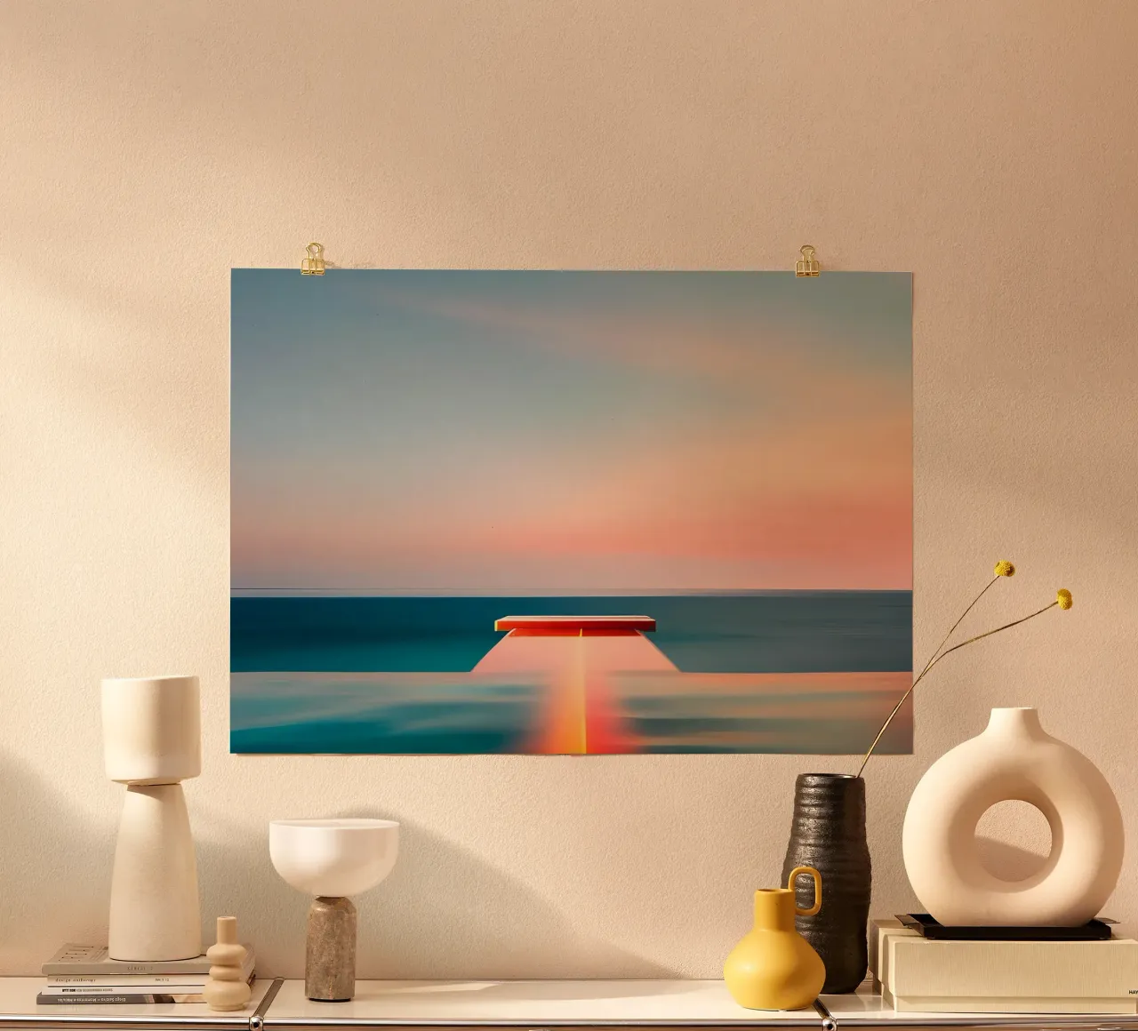 Sunset and Sea poster con telaio in plastica da ICONICA Art Studio