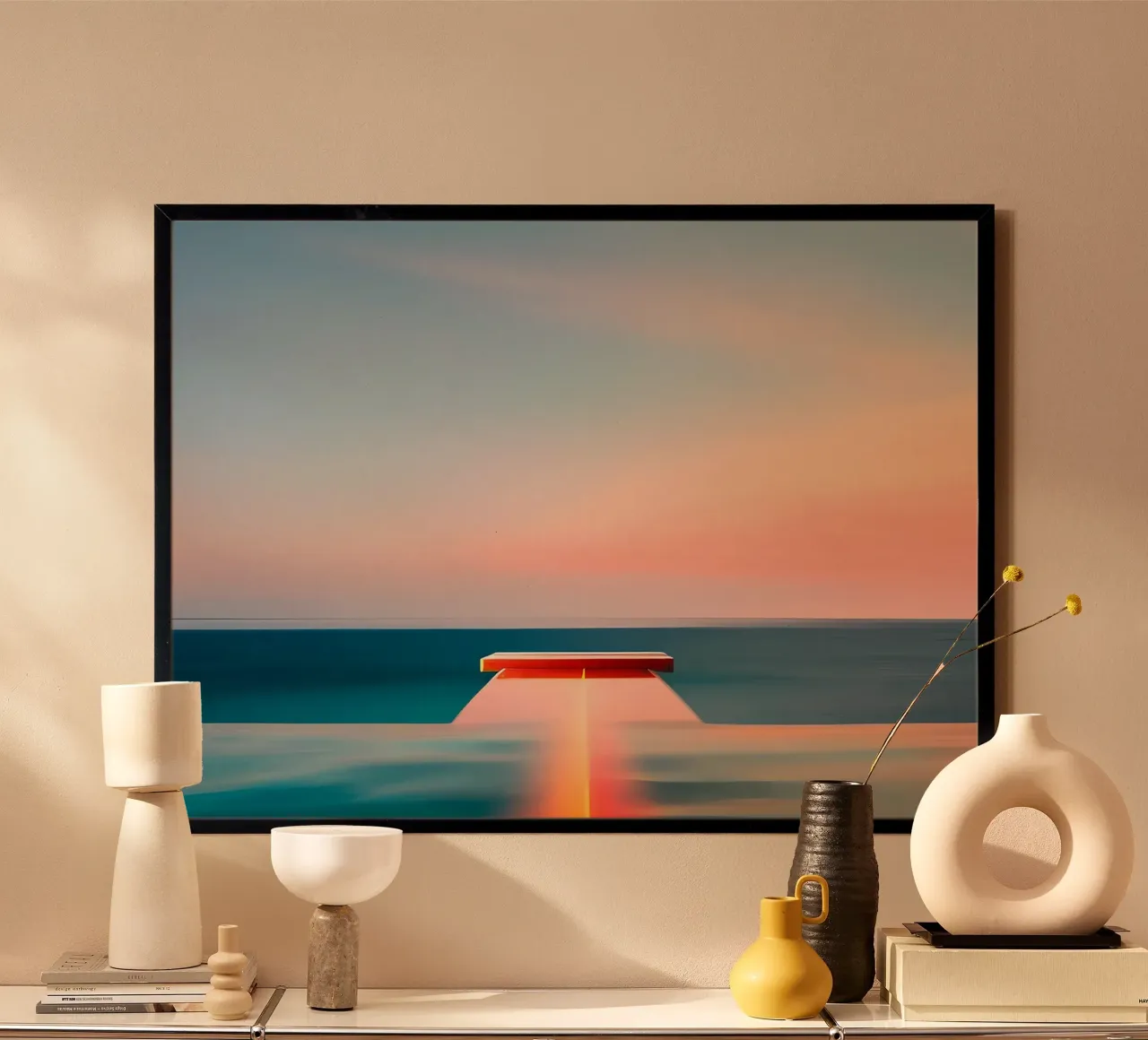 Sunset and Sea poster con telaio in plastica da ICONICA Art Studio