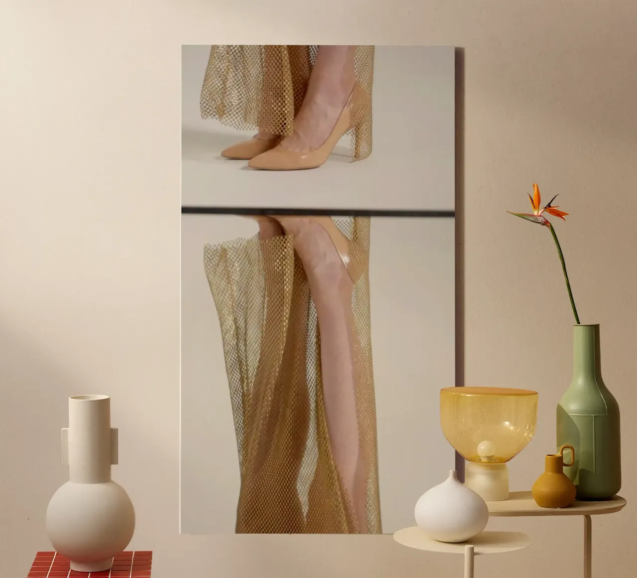 Gold Mesh & Nude Heels 1 canvas met Baklijst van riedelphotoart