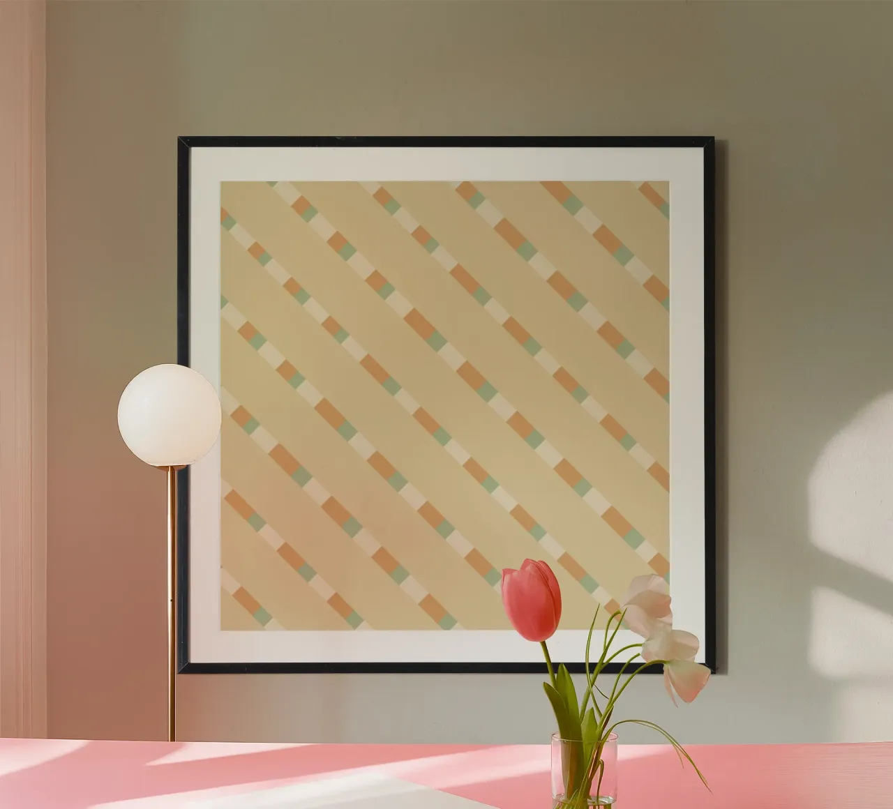Weaving stripe pattern 09 poster with wooden frame by Little Dean