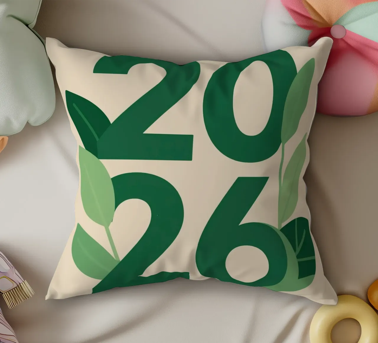 Year 2026 with leaf nature cuscino da knowledge
