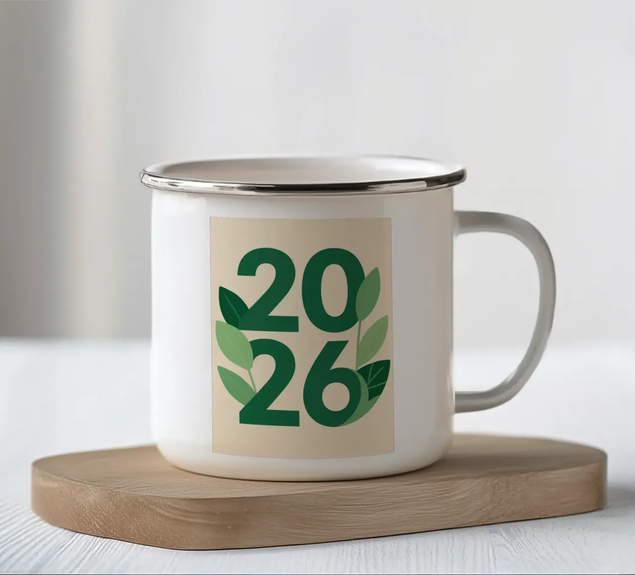 Year 2026 with leaf nature tazza in smalto da knowledge