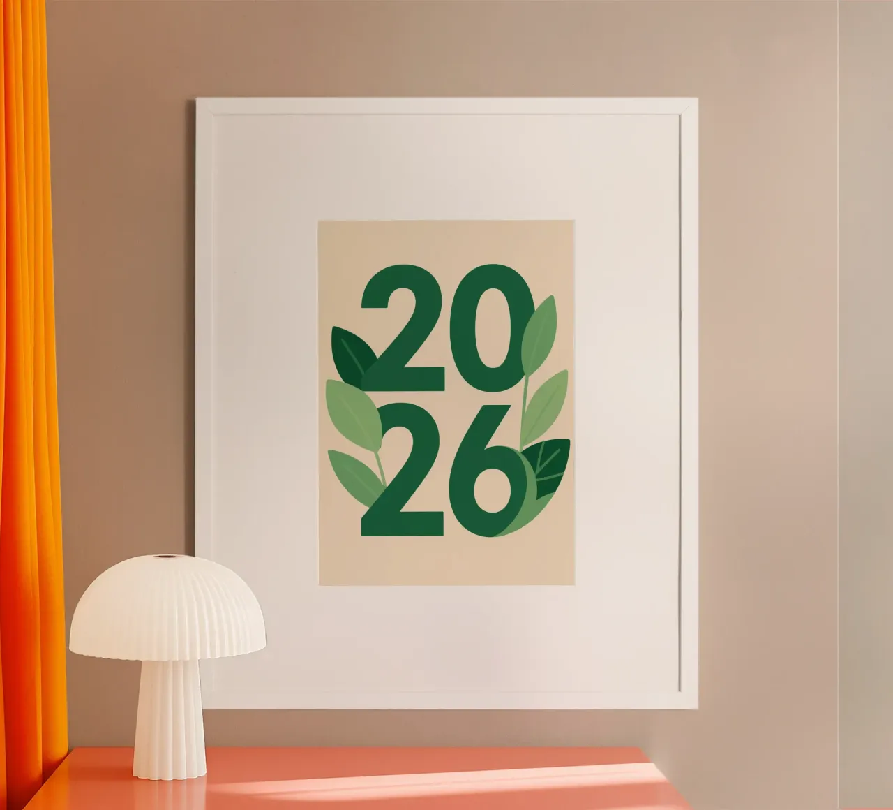 Year 2026 with leaf nature Poster mit Holzrahmen von knowledge