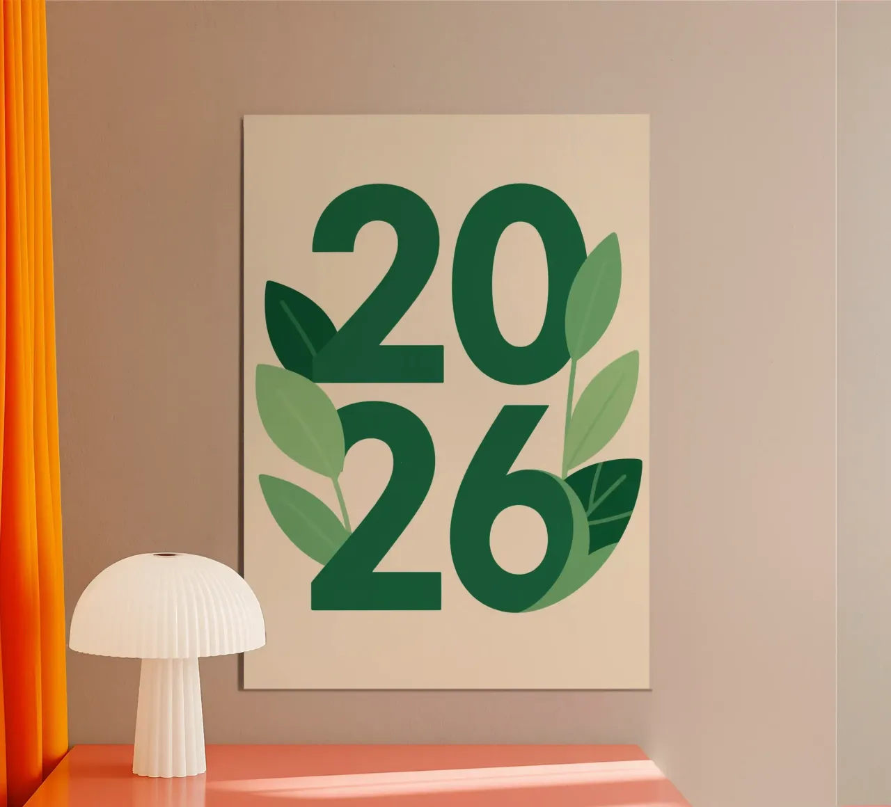Year 2026 with leaf nature Poster mit Holzrahmen von knowledge